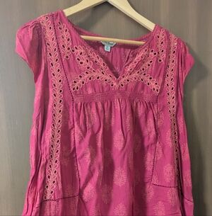 Lucky Brand Pink Embroidered Blouse